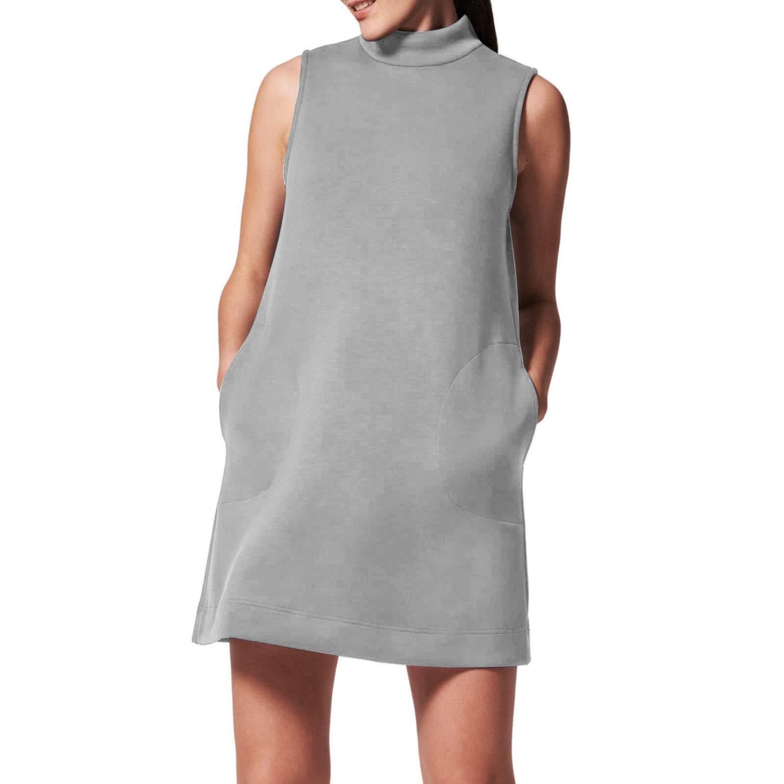 grey sleeveless turtleneck dress Super Fine Cashmere Sleeveless Turtleneck Dress