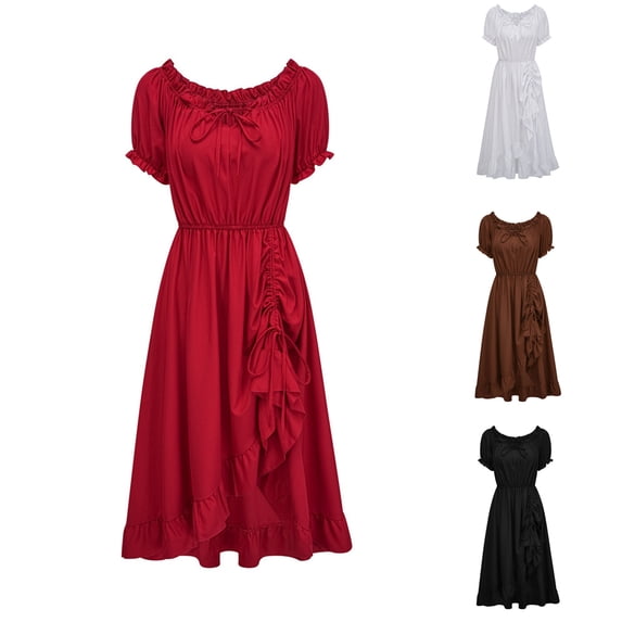 Dress for Women 2026 Fashion Solid Color Short Sleeve Off-The-Shoulder Drawstring Dress