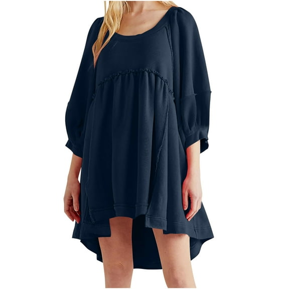 Dress for Women Fashion Womens Casual Over Sized Sweatshirt Long Sleeve Dress Round-Neck Ladies Patchwork Mini Dresses Dresses for Womens