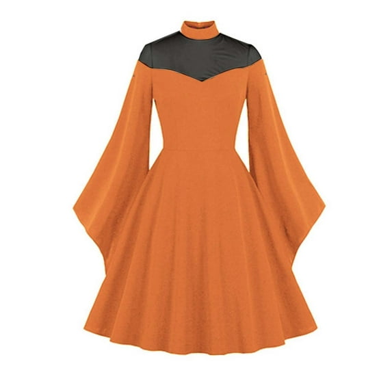 Dress for Women Hallow Women Casual Dress Half High Collar Neck Soild Long Sleeve Dress Casual Dress for Women