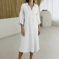 thumbnail image 1 of Dress for Women Linen Loose Pocket Three Quarter Sleeve Long Dresses White M, 1 of 6