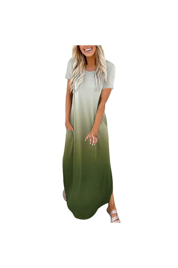 Dress for Women Plus Size Extra Women's Maxi Dresses Summer Cross Short Sleeve Slit Vacation Beach Long Dress Green 10(XL)