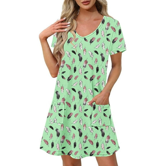 Dress for Women Plus Size Short-sleeved V-neck Summer Print Casual Dress
