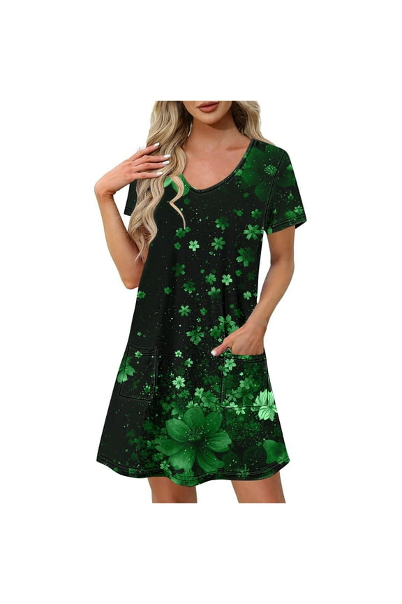 Dress for Women Plus Size Short-sleeved V-neck Summer Print Casual Dress