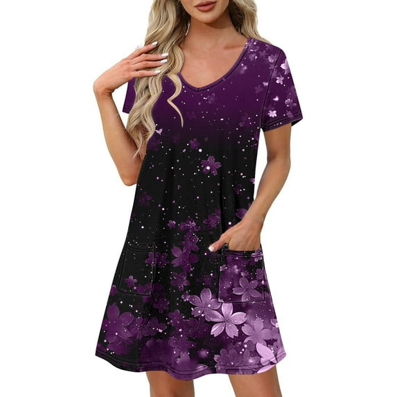 Dress for Women Plus Size Short-sleeved V-neck Summer Print Casual Dress