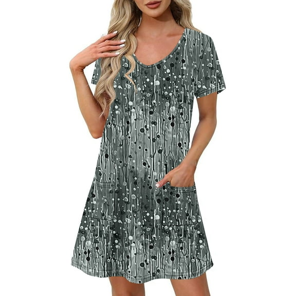 Dress for Women Plus Size Short-sleeved V-neck Summer Print Casual Dress