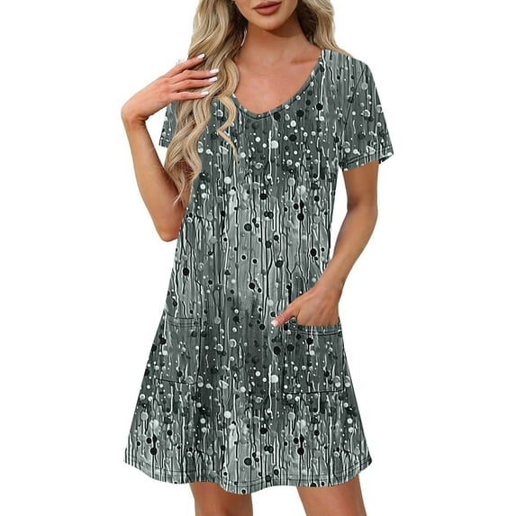 Dress for Women Plus Size Short-sleeved V-neck Summer Print Casual Dress
