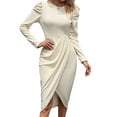 thumbnail image 1 of Dress for Women Round Neck Solid Color Side Split Bodycon Cocktail Long Sleeve Party Midi Dress Color L, 1 of 7