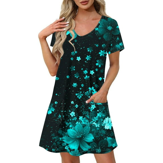 Dress for Women Short-sleeved V-neck Summer Print Casual Dress