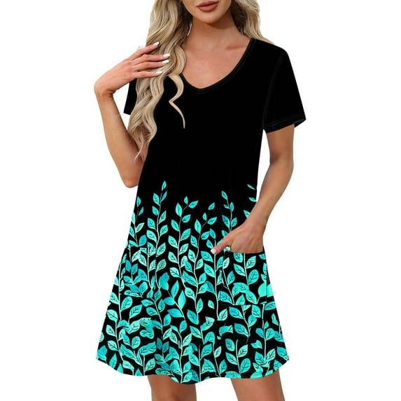 Dress for Women Short-sleeved V-neck Summer Print Casual Dress