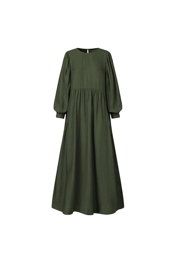 Dress for Women Solid Color Crewneck Loose Sleeve Casual Fashion Long Dress Clothing Comfortable Daily Wear