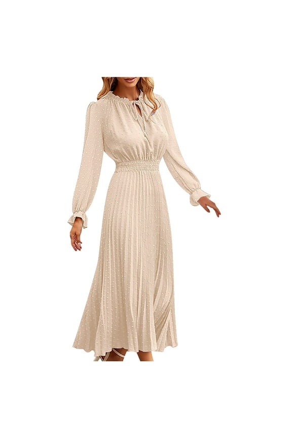 Dress for Women Spring Casual-Neck Solid Long Leeve Dress Long Dress for Women