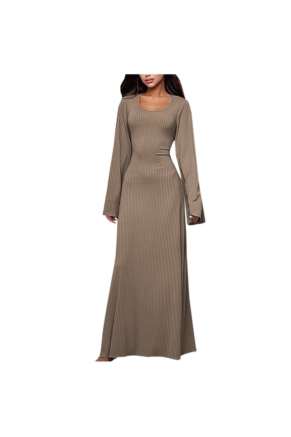 Dress for Women Spring Casual Round-Neck Solid Long Leeve Dress Casual Dress for Women