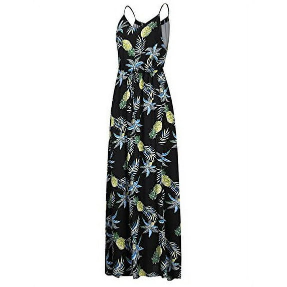 Dress for Women Strapless Summer Dress V-Neck Strap Drawstring Waistband Print Long Beach Dress Blue