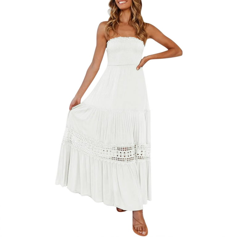 Women Summer Strapless Off Shoulder Beach Bohemian Dress Women Summer Strapless Off Shoulder Beach Bohemian Dress