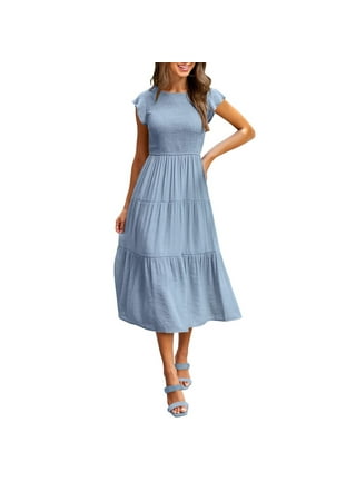 Lolmot Womens Bohemian Dress Casual Spaghetti Strap Smocked Tiered Flowy  Long Beach Sun Dresses Summer Sleeveless Solid Maxi Dress on Clearance 