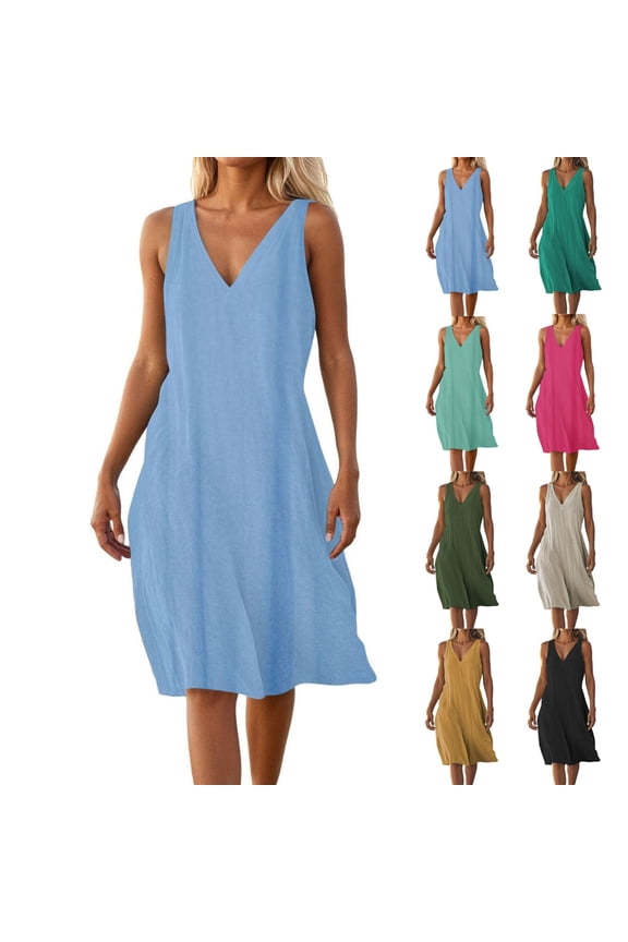 Dress for Women Summer Fashion Women Summer Casual V-Neck Sleeveless Solid Long Dress Mint Green XXXXL