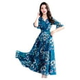 thumbnail image 1 of Dress for Women,V-Neck Short Sleeve Long Floral Print Slim Dress Blue 3XL Xhshgfbi, 1 of 4