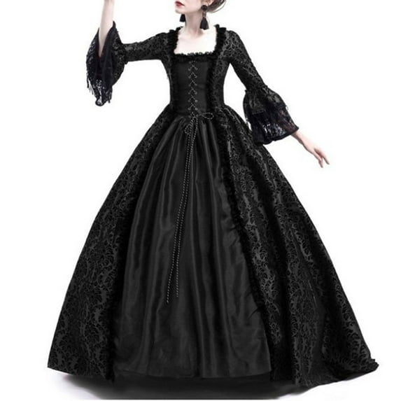 Dress for Women, Women Retro Party Princess Cosplay Lace Floor Length Dress Wine qILAKOG Size M