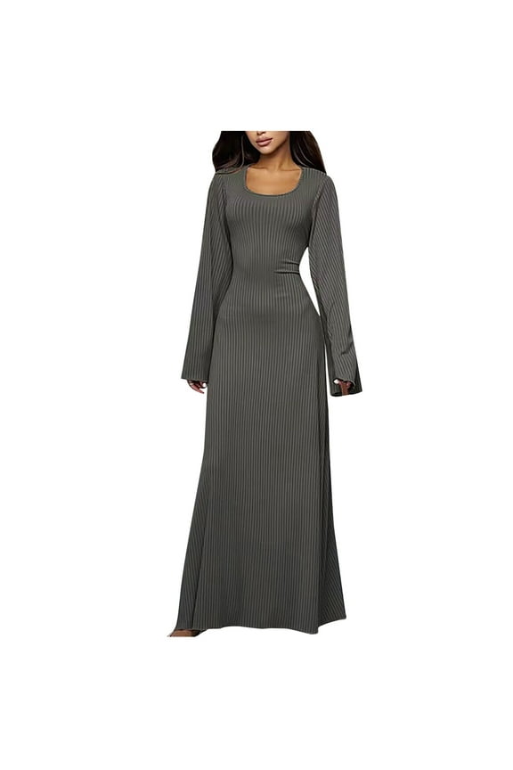 Dress for Women Women Spring Casual Round-Neck Solid Long Leeve Dress Casual Dress for Women