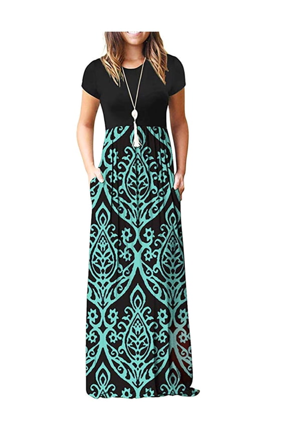 Dress for Womens Summer 4th of July Dresses Casual Vintage Print Maxi Dresses Plus Size Sun Dresses Wedding Guest Dresses with Pockets Shermie