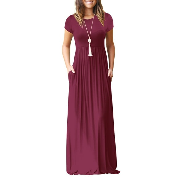 Dress for Womens Summer 4th of July Dresses Casual Solid Color Maxi Dresses Plus Size Sun Dresses Wedding Guest Dresses with Pockets Shermie