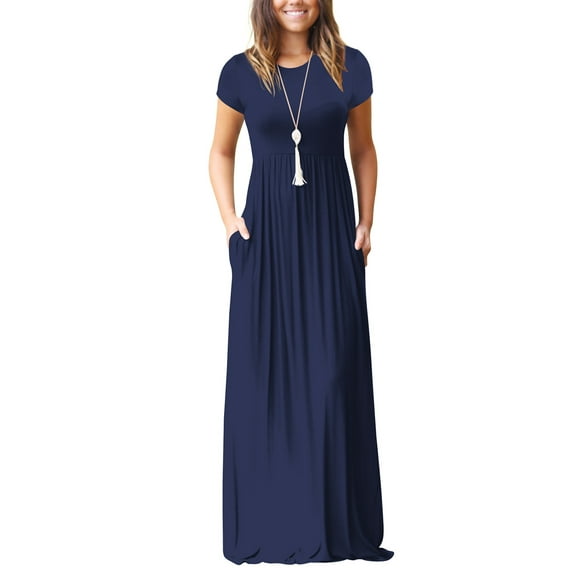 Dress for Womens Summer 4th of July Dresses Casual Solid Color Maxi Dresses Plus Size Sun Dresses Wedding Guest Dresses with Pockets Shermie