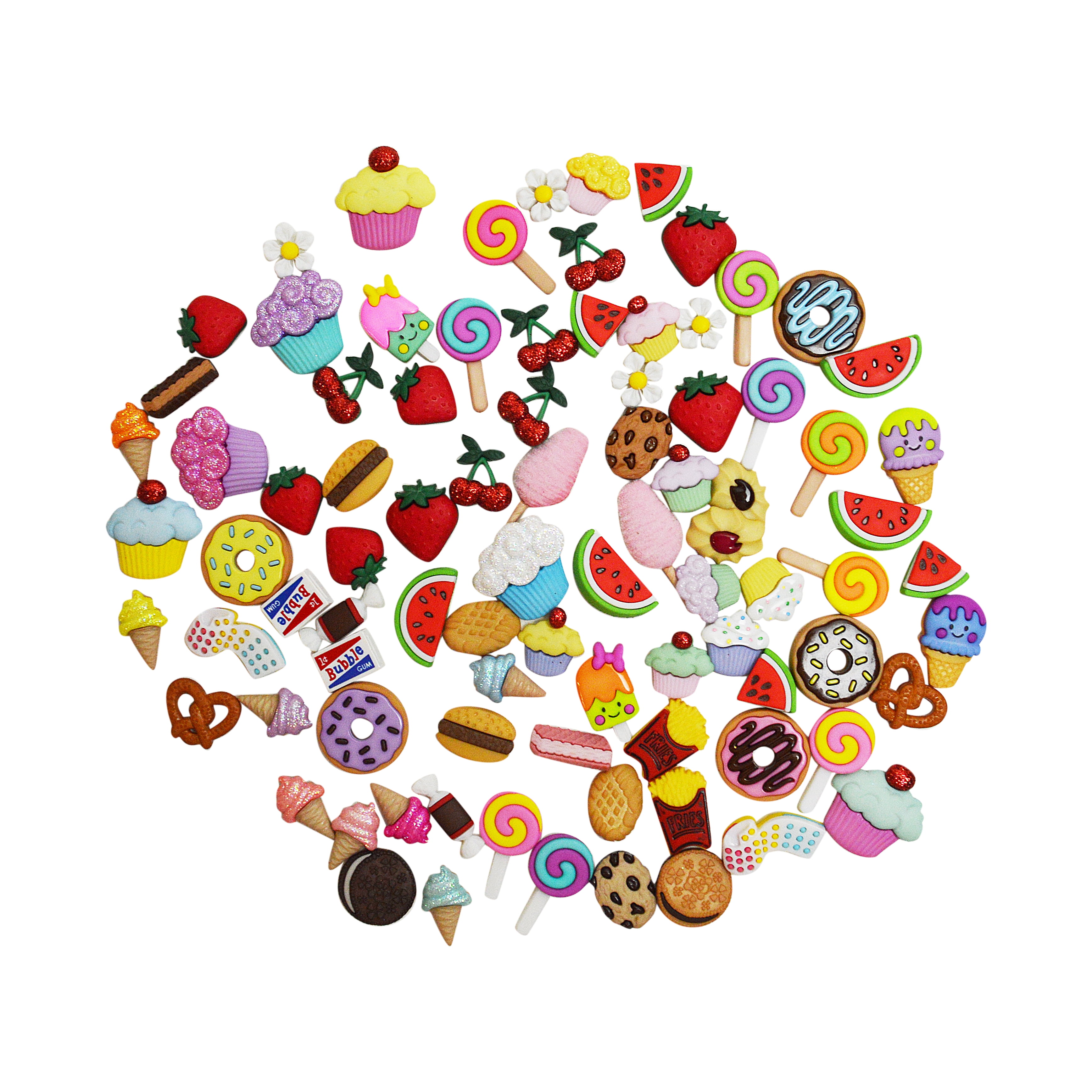 Dress it Up Buttons, Fun Food Bundle, Craft & Sewing Embellishments, 70 pcs