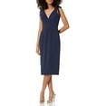 thumbnail image 1 of Dress the Population Womens Lita Sleeveless Plunging Midi Sheath Dress w Bows, Midnight Blue, S, 1 of 3