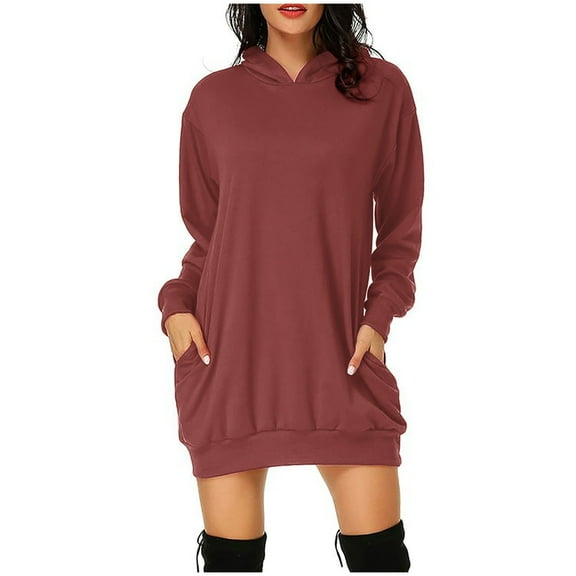 Dress with Pockets Fashion Solid Color Hooded Pullover Pocket Thin Guards Dress Hooded Dress Fashion Dress for Women