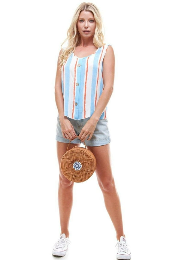 Women's Blue Button Detail Cami Top Dress - XL