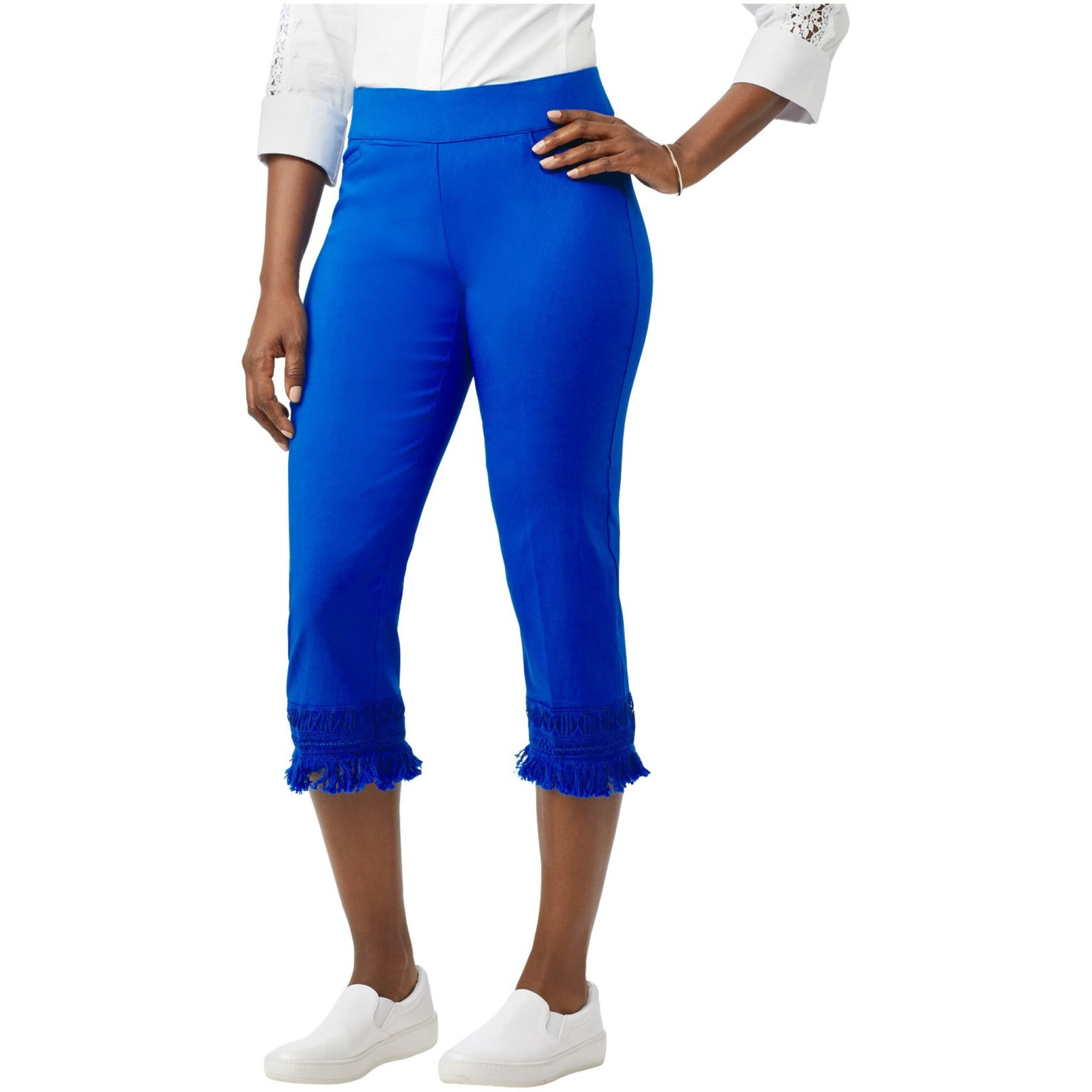 DressBarn Women's Pull on Crop Pants with Novelty Fringe Hem - Walmart.com