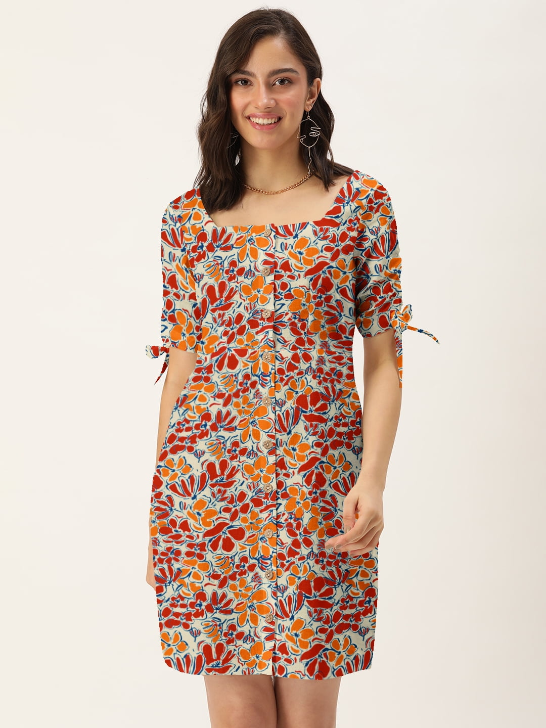 DressBerry Women's Solid Cotton Flex Dress Casual Summer Tie Up