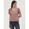 thumbnail image 1 of DressBerry Women's Printed Cotton Poplin Short Puffed Sleeves Blouse Buttoned Closure V Neck Lightweighted Casual&nbsp;Summer Wear Waist Length Regular Top, 1 of 7