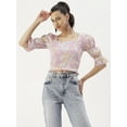 thumbnail image 1 of DressBerry Women's Printed Cotton Poplin Square Neck Ruffled Border Crop Top Flared Puff Sleeves Smocked Hem Casual&nbsp;Summer Wear High Waist Regular Blouse, 1 of 7