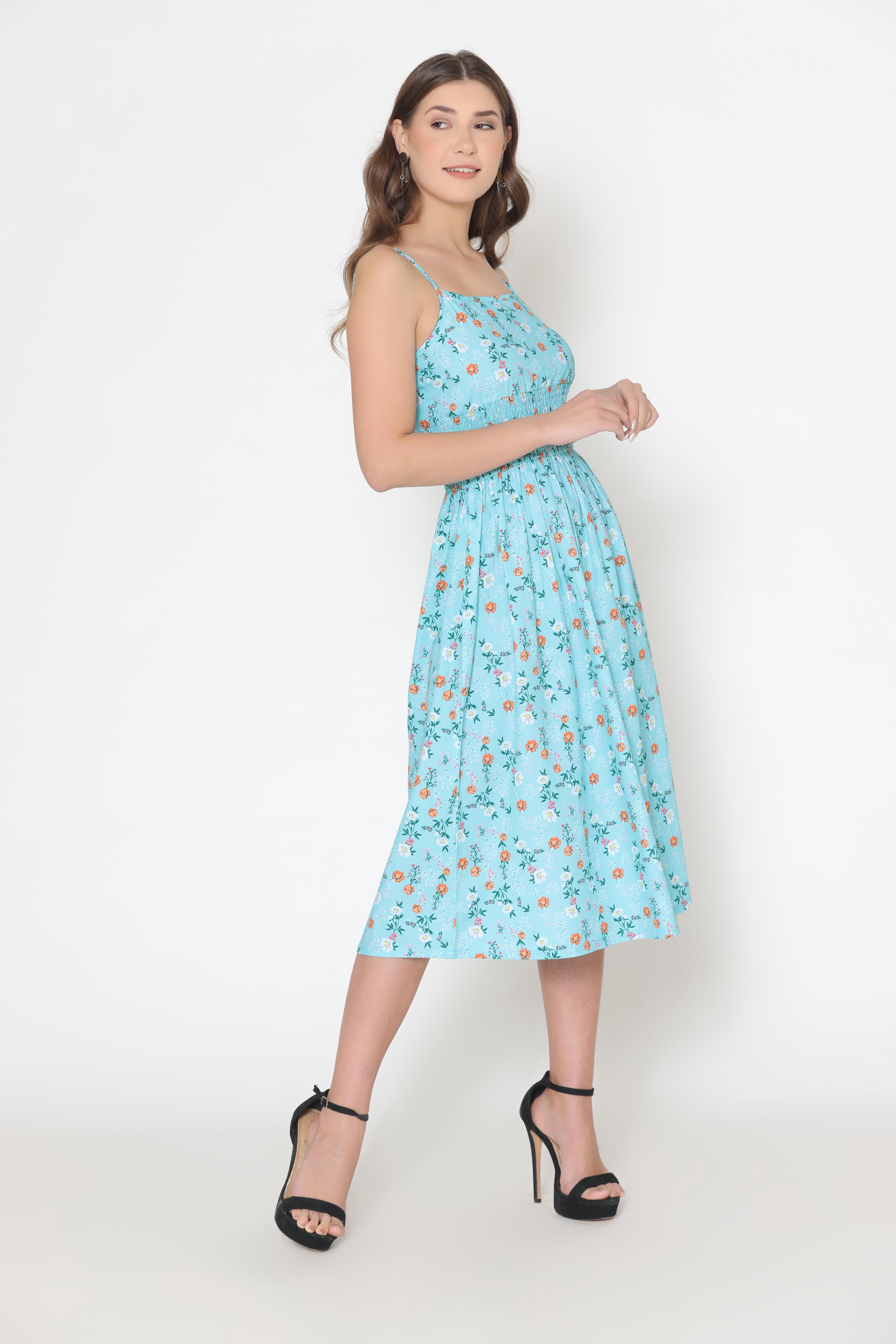 dressberry women floral embroidered fit and flare midi dress reviews Embroidered Floral Mexican Dress with Ruffle Sleeves – The Little Pueblo main image 1