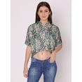 thumbnail image 1 of DressBerry Women's Printed Crop Shirt Short Sleeves Buttoned Comfy Summer Collared Sheer Mesh High Rise Short Top, 1 of 7