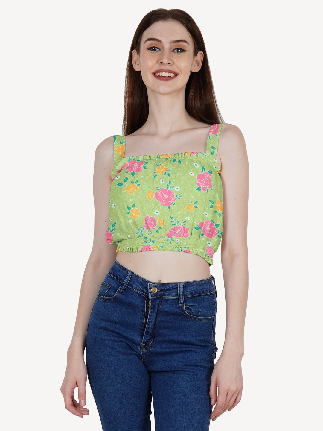 DressBerry Women's Printed Poly Crepe Crop Top Casual Summer Thick