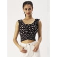 thumbnail image 1 of DressBerry Women’s Printed Poly Crepe Crop Top Round Neck with Adjustable Drawstrings Short Flutter Sleeves Smocked Hem Regular Wear Light Weighted Casual Summer Blouse, 1 of 7