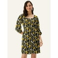 thumbnail image 1 of DressBerry Women's Printed Poly Crepe Dress Casual Summer Long Puffed Sleeves Above Knee Length High Waist Square Neck Buttoned Front Western Style Light Weighted Straight Cut Short Dress, 1 of 7