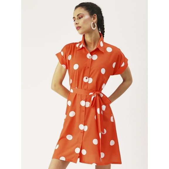 DressBerry Women’s Printed Poly Crepe Dress Collared Neck Short Sleeves Thigh Length Regular Wear Light Weighted Casual Summer Short Dress