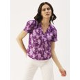 thumbnail image 1 of DressBerry Women’s Printed Poly Crepe Top Buttoned Front V Neck Short Sleeves Waist Length Regular Wear Light Weighted Casual Summer Shirt, 1 of 7