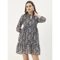 thumbnail image 1 of DressBerry Women’s Printed Poly Georgette Mandarin Collar Long Balloon Sleeves Light Weighted Tiered Hem Above Knee Length Casual&nbsp;Summerwear Beachwear Partywear All Purpose One Piece Dress, 1 of 7