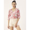 thumbnail image 1 of DressBerry Women's Printed Poly Georgette V Neck Puffed 3/4th Sleeves Crop Blouse Regular Use Casual&nbsp;Summer Wear Above Waist Length Regular Short Top, 1 of 7