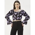thumbnail image 1 of DressBerry Women's Printed Viscose Rayon Square Neck Ruffled Border Cropped Blouse Long Balloon Sleeves Casual&nbsp;Summer Wear Above Waist Length Regular Short Top, 1 of 7