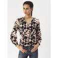 thumbnail image 1 of DressBerry Women’s Printed Poly Crepe Top V Neck Buttoned Front Closure Long Balloon Sleeves Waist Length Regular Wear Light Weighted Woven Summer Top, 1 of 7