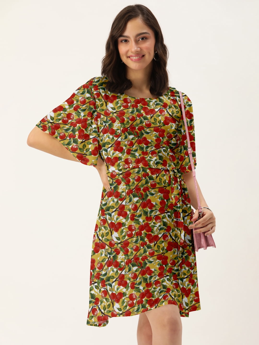 DressBerry Women's Printed Rayon Crepe Dress Casual Summer Kimono Sleeves Knee  Length High Waist Round Neck Western Style Light Weighted High Rise Short  Crepe Dress - Walmart.com