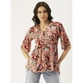 thumbnail image 1 of DressBerry Women’s Printed Rayon Crepe Top V Neck Elbow Sleeves Buttoned Front Waist Length Regular Wear Light Weighted Casual Summer Top, 1 of 7