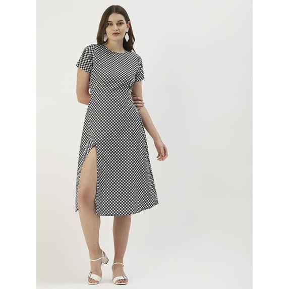 DressBerry Women’s Printed Viscose Rayon Front Slit Round Neck Calf Length Casual Summerwear Beachwear Partywear Light Weighted Straight Hem All Purpose One Piece Dress