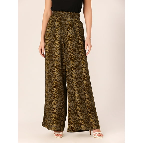 DressBerry Women's Printed Viscose Rayon Palazzo Ankle Length Pants Wide Bottom Casual Summer Wear High Waist Long Length Loose Fitted Party Wear Trousers